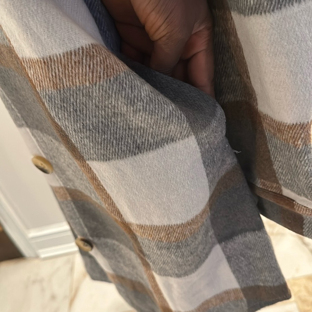 207. Plaid Print Shacket Jacket,Button Front Long Sleeve Mid Length - Picture 7 of 10